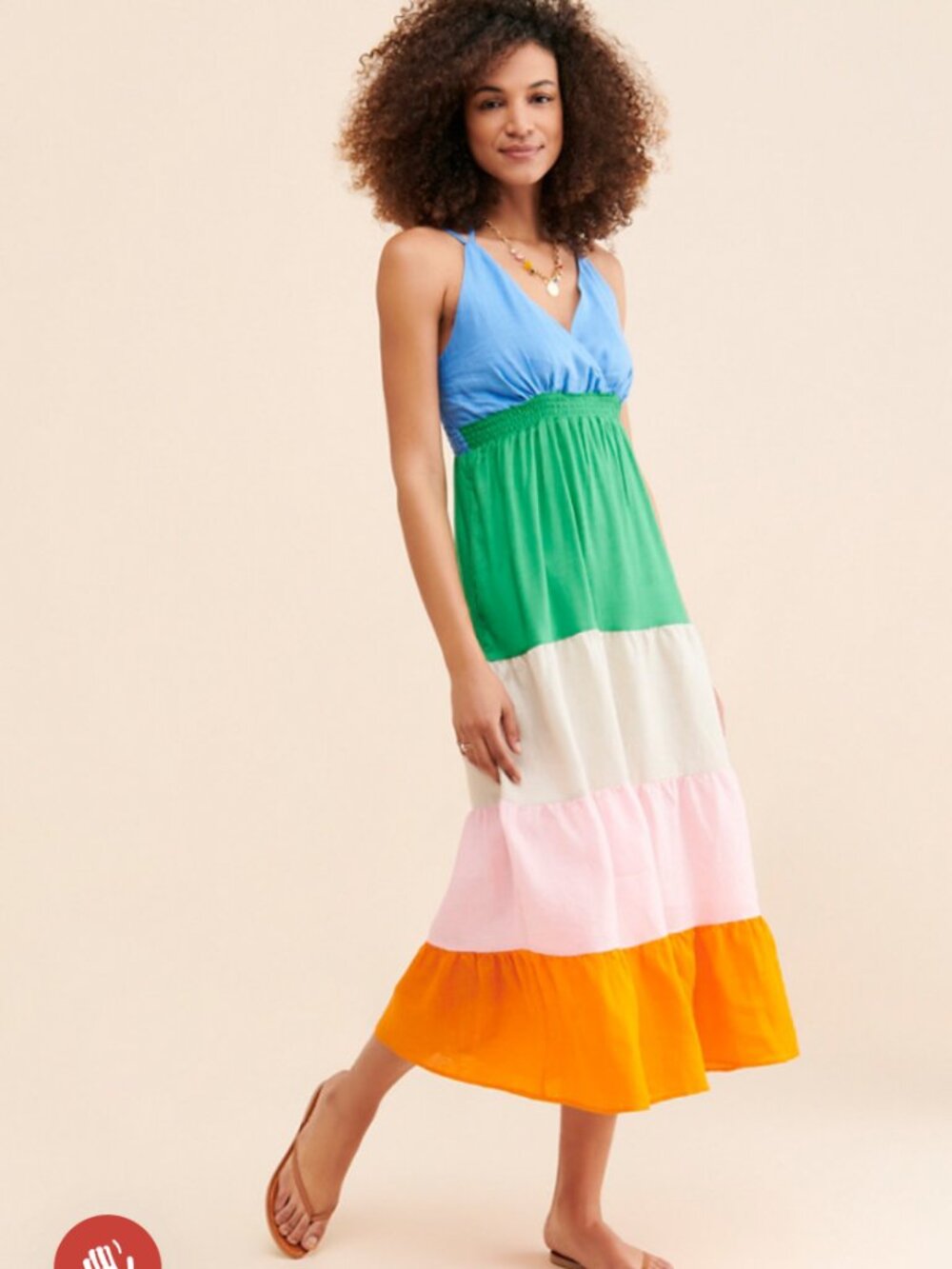 Vilagallo Kally Midi Dress Color Block Multi-Tier Dress Size 0